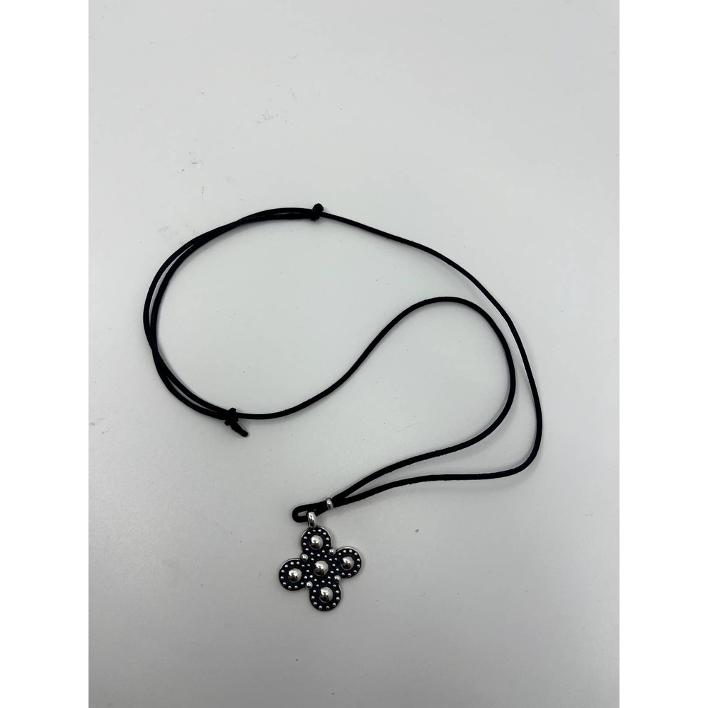 Retired James Avery Sterling Silver Beaded Greek Cross Leather Cord Necklace